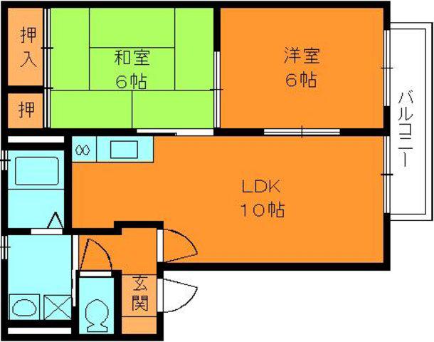 エルドラード五位堂E(2LDK/2階)の間取り写真