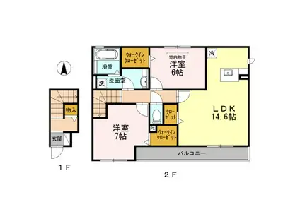 グラニューガーデン B棟(2LDK/2階)の間取り写真