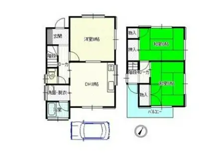 行田市西新町 芝II 2階建て(3DK/1階)の間取り写真