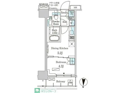 パークアクシス両国スクエア(1DK/8階)の間取り写真