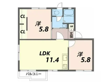 英賀保ハイツ3(2LDK/2階)の間取り写真