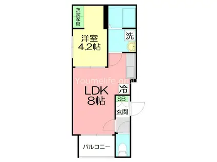 ILUSIONかしわ台(1LDK/2階)の間取り写真