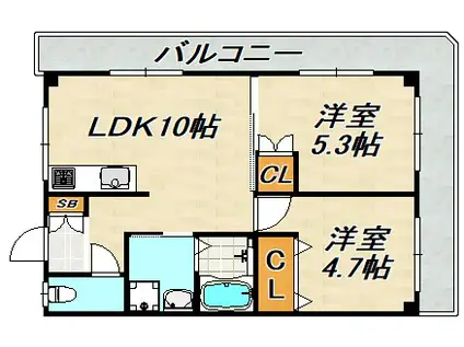 セイシェル長田山手(2LDK/2階)の間取り写真