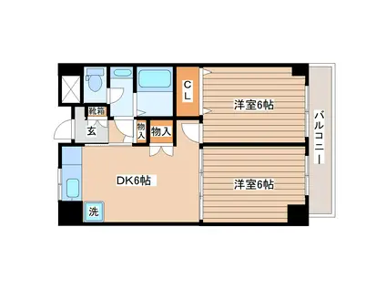 旭レジデンス(2DK/6階)の間取り写真