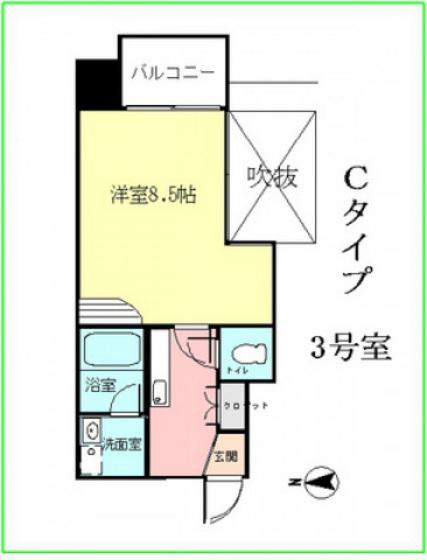 A・REST中町(1K/6階)の間取り写真