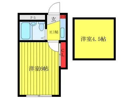 塚原ハイム(1K/2階)の間取り写真