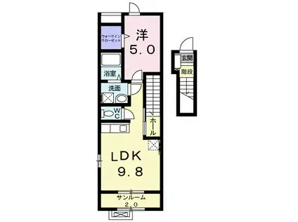 メゾンフェリス(1LDK/2階)の間取り写真