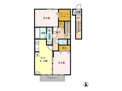 リビングタウン鵜沼(2DK/2階)の間取り写真