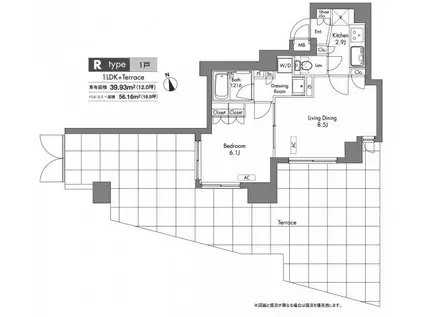 プラウドフラット神楽坂(1LDK/1階)の間取り写真