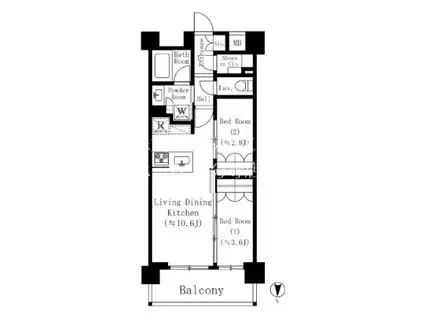 ラクレイス国分寺(2LDK/3階)の間取り写真