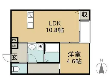 CUORE C棟(1LDK/2階)の間取り写真