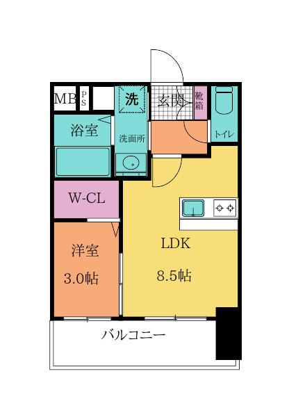 グランフォーレ小倉シティタワー(1LDK/8階)の間取り写真