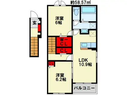 アクアプラ III(2LDK/2階)の間取り写真