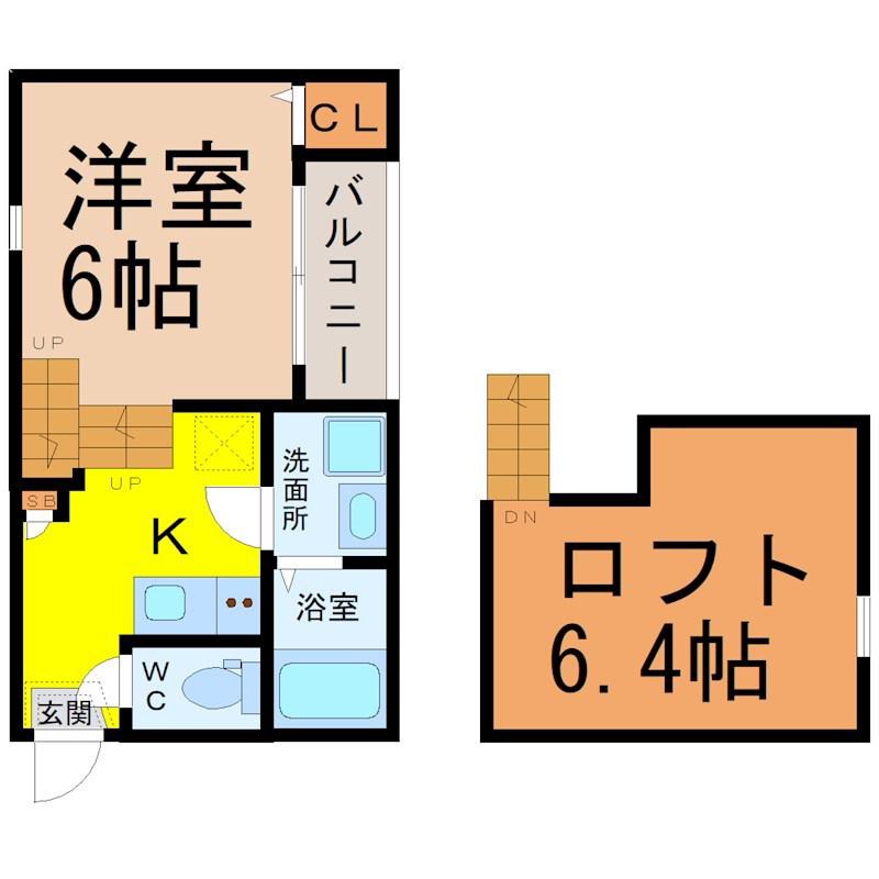 ハーモニーテラス大坪(1SK/1階)の間取り写真