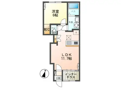 那珂市菅谷字大木内アパート(1LDK/1階)の間取り写真
