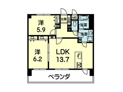 ステーションコート上熊本(2LDK/7階)の間取り写真