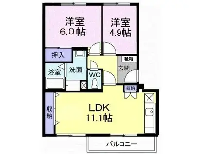 グランクオーレ1(2LDK/3階)の間取り写真