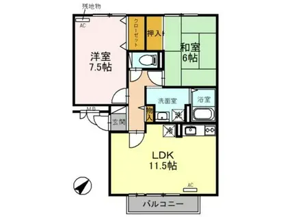 スィックフォレスト B棟(2LDK/3階)の間取り写真