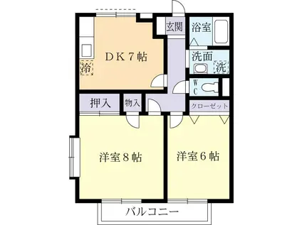 クレストフジA(2DK/1階)の間取り写真