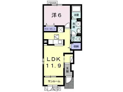 カーサ・グリーンヒルズ(1LDK/1階)の間取り写真