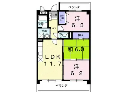 パラマウントビレッジ東岩田 A(3LDK/1階)の間取り写真