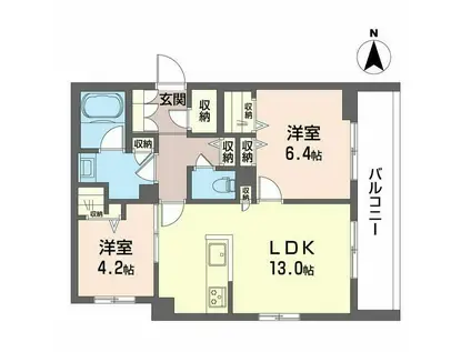ヒルズスカイガーデン(2LDK/2階)の間取り写真