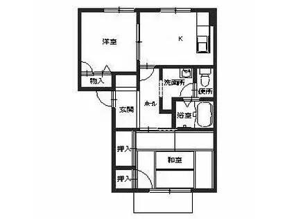 ファミーユ神之木 B棟(2K/1階)の間取り写真