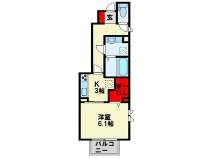 コスモ学研台前(1K/1階)の間取り写真
