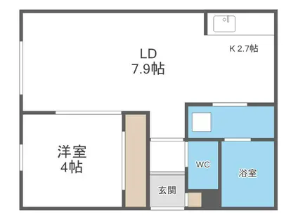 ＪＲ函館本線 江別駅 徒歩6分 2階建 築2年(1LDK/1階)の間取り写真