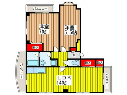 カーザ・パウリスタ(2LDK/3階)の間取り写真