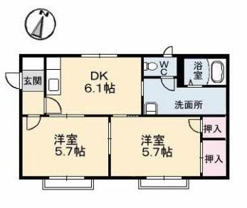 フレグランス梶谷(2DK/2階)の間取り写真