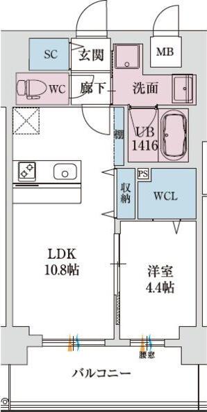 スプランディッド新大阪VIII(1LDK/9階)の間取り写真
