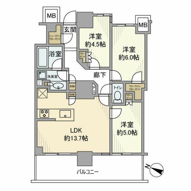 リーフィアタワー海老名ブリスコート(3LDK/13階)の間取り写真