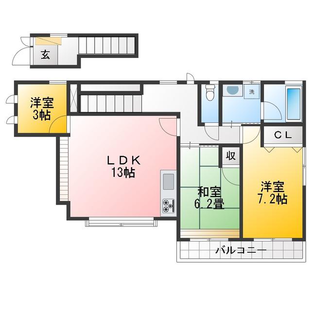 エバーグリーンハウス(3SLDK/2階)の間取り写真