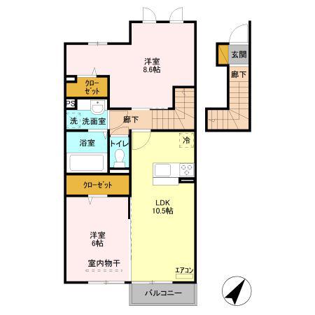 ラ・グラシューズ A(2LDK/2階)の間取り写真