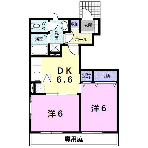 ソレイユ冨貴B(2DK/1階)の間取り写真