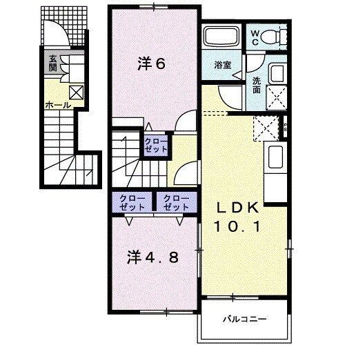 クリアネス 丹生(2LDK/2階)の間取り写真