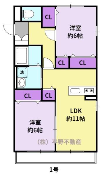 ソレイユ大善寺(2LDK/2階)の間取り写真