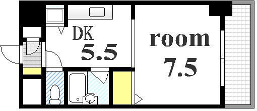 竹屋町原野ビル(1DK/3階)の間取り写真
