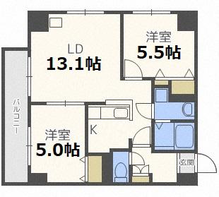 リシェール南郷通(2LDK/5階)の間取り写真