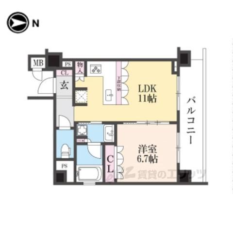 リーガル京都御所西5(1LDK/2階)の間取り写真