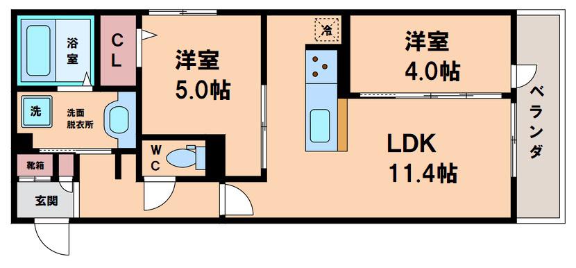 クラッセ長居(2LDK/2階)の間取り写真