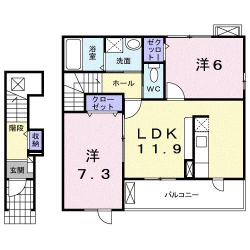 ボニートA(2LDK/2階)の間取り写真