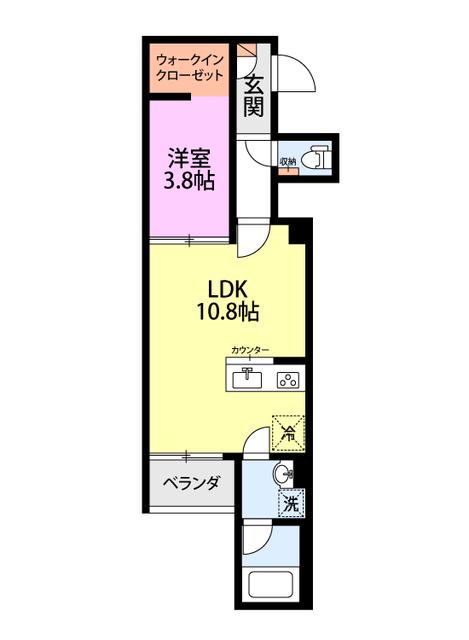 ラフィネ東大畑通(1LDK/1階)の間取り写真