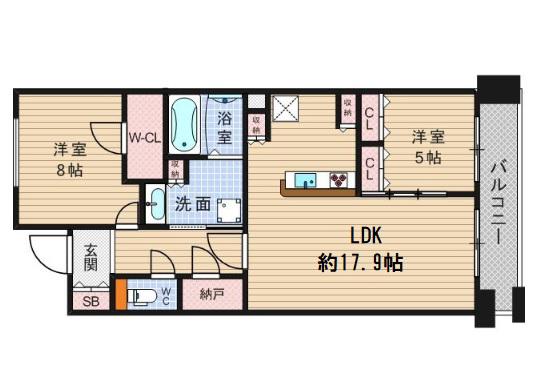 なんばセントラルプラザリバーガーデン(2LDK/18階)の間取り写真