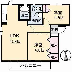 ルピナス御幸 B棟(2LDK/2階)の間取り写真
