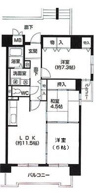 コーシャハイツ瓜破(3LDK/5階)の間取り写真