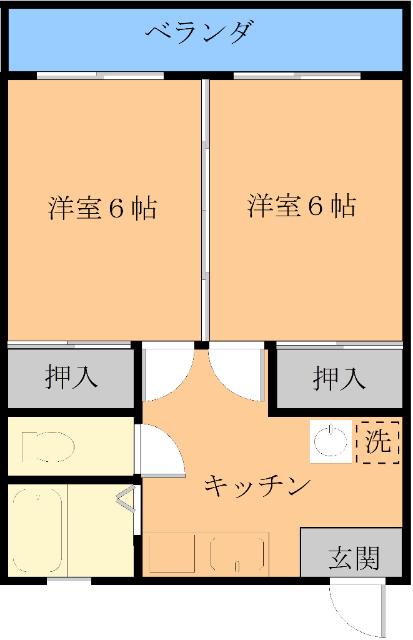 Lコーポ(2K/2階)の間取り写真