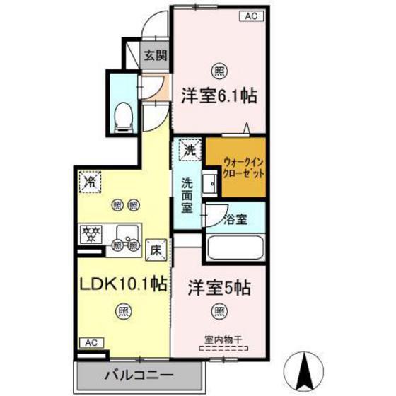 パーク・ボヌール D棟(2LDK/1階)の間取り写真