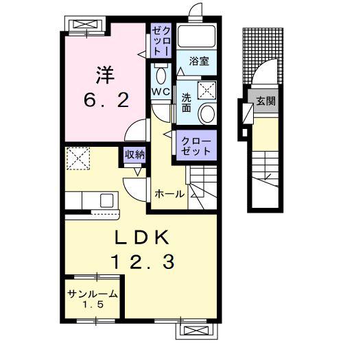 セレノアント(1LDK/2階)の間取り写真